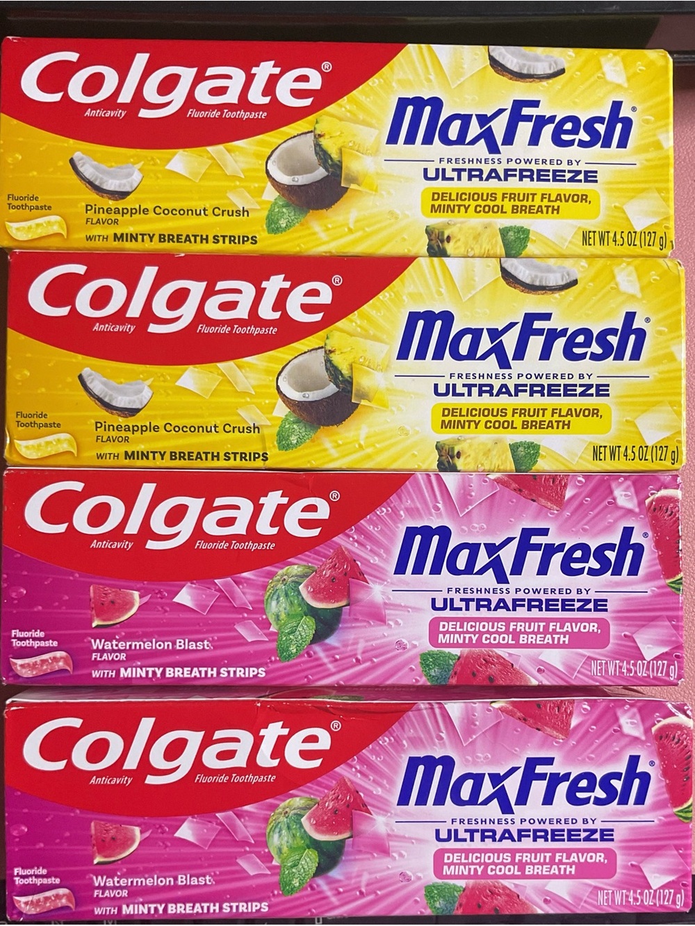 MaxFresh Toothpaste - Pineapple Coconut & Watermelon (Yellow, Pink)